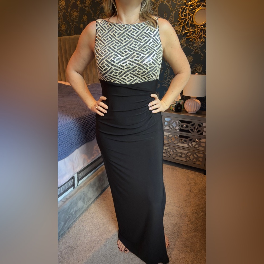 Lauren Ralph Lauren Black and White Sequin Evening Party Maxi Dress - Picture 9 of 10
